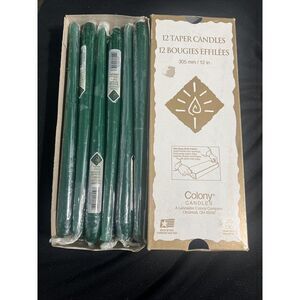 (12) VINTAGE Ivy Green Tapered‎ 12" BOUGIE EFFILEE Colony Candles NIB USA